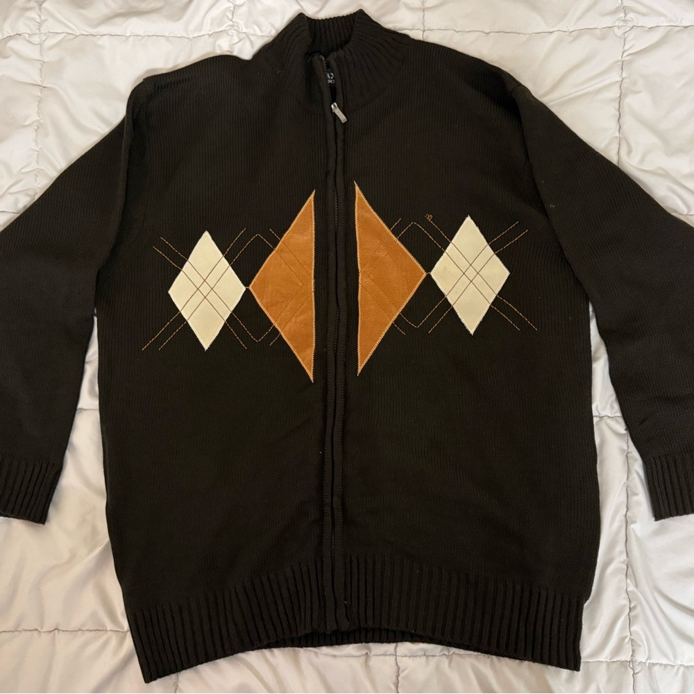 Vintage Argyle Zip-Up Sweater - Brown, Tan, Cream